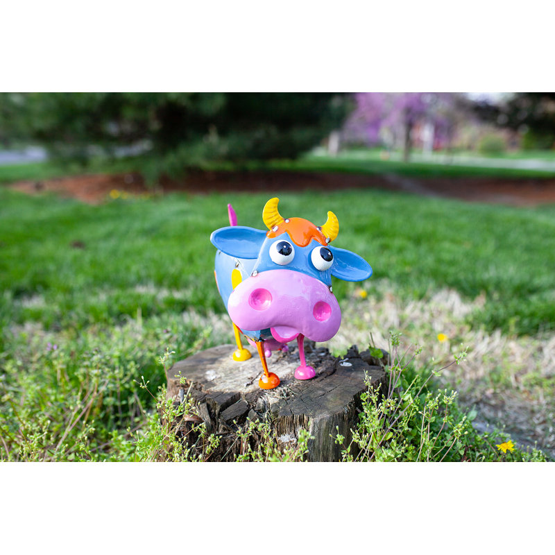 Trinx Metal Painted Cow Decor Statue Wayfair